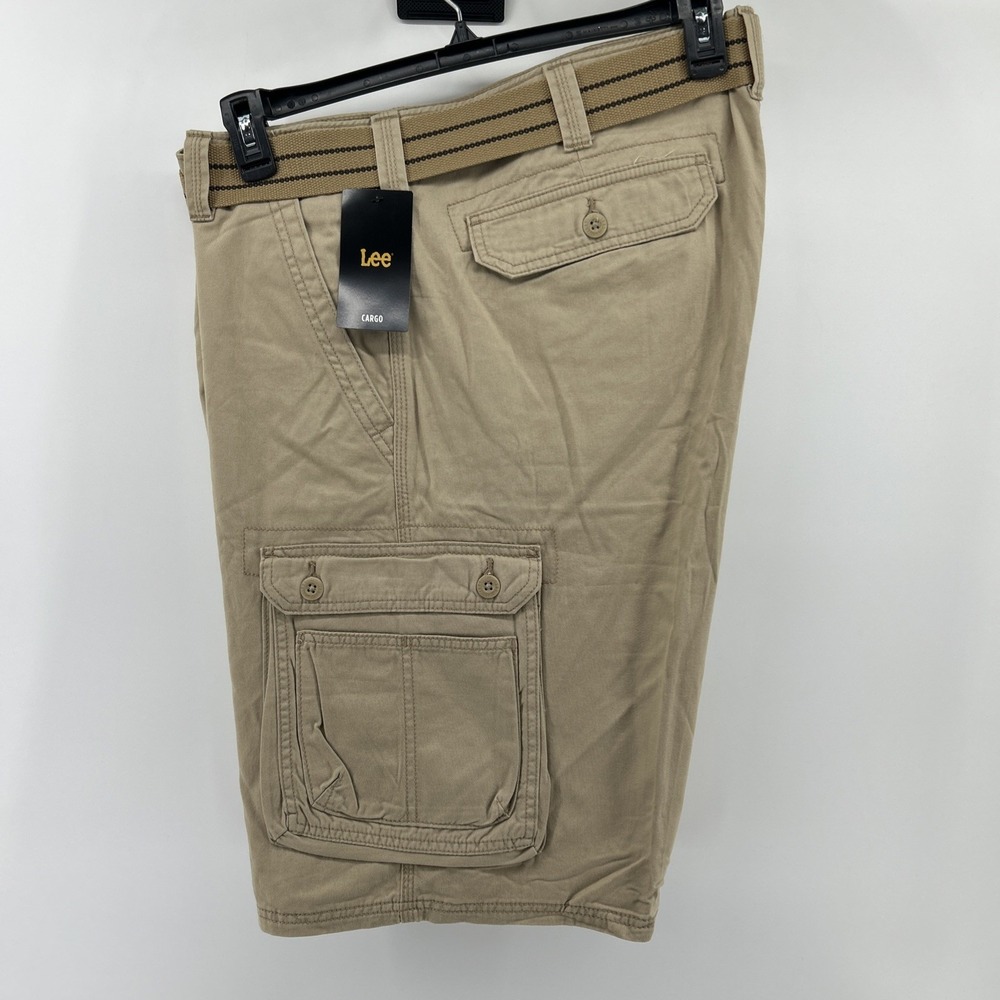 New Lee Shorts Men's 42 Khaki Cargo Flat Cotton Belt Casual Outdoor Sports NWT